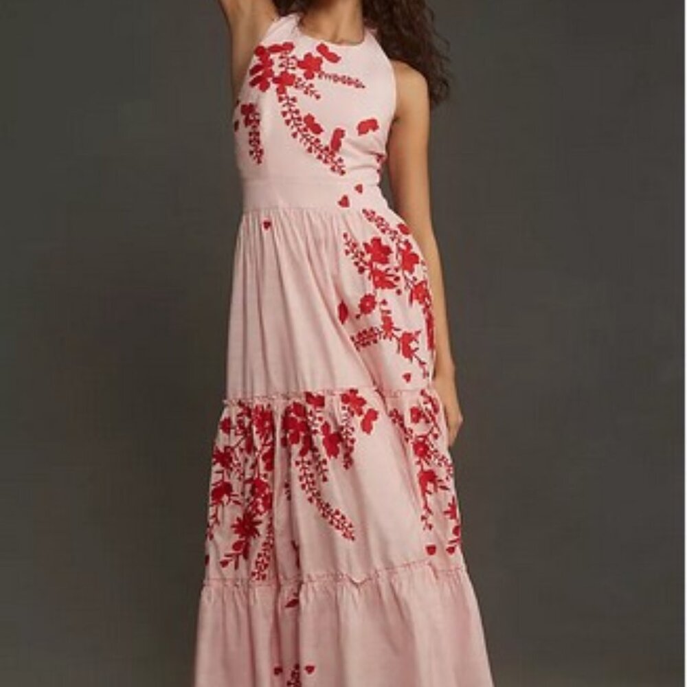 Let Me Be Halter Floral Embroidered Maxi Dress